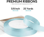 5/8 Inch 25 Yards Satin Ribbon Light Blue, Solid Color Fabric Ribbon for Gift Wrapping, Wedding, Polyester Gift Ribbon for Birthday Party Decoration, Craft, Hair, Floral, Sewing