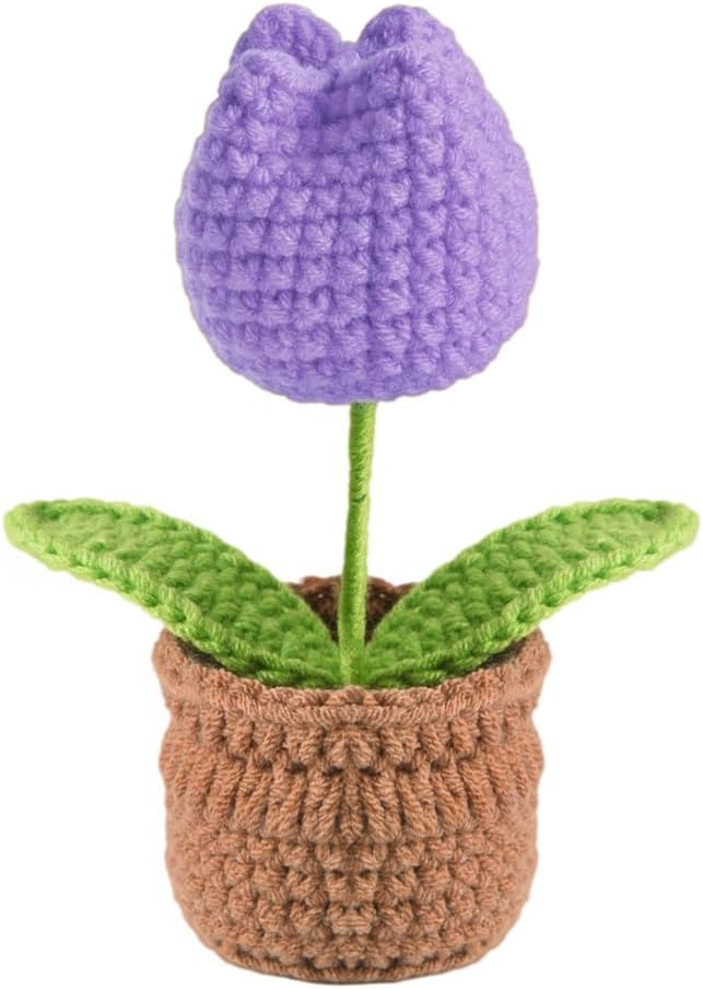 Tulip Pin Cushion, Handmade Knitted Pincushions, Cute Pin Cushions Needle Holders for Sewing Quilting Accessory, DIY Crafts or Patchwork Decor.Flowerpot Design Purple Tulip