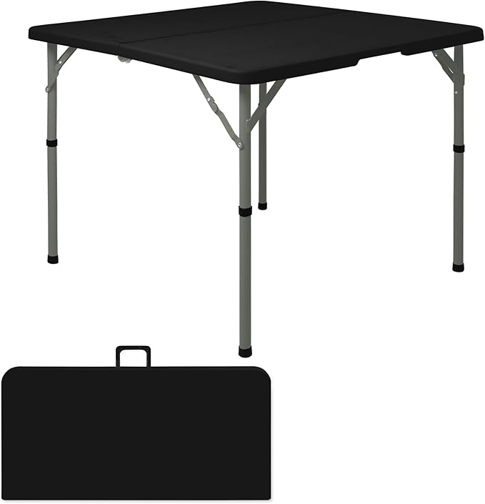 34" Square Folding Table,Multi-Functional Portable Folding Card Table with Carrying Handle for Indoor Outdoor Camping,Picnic, Office, Party Use, HDPE Plastic Tabletop with Metal Frame(Black)