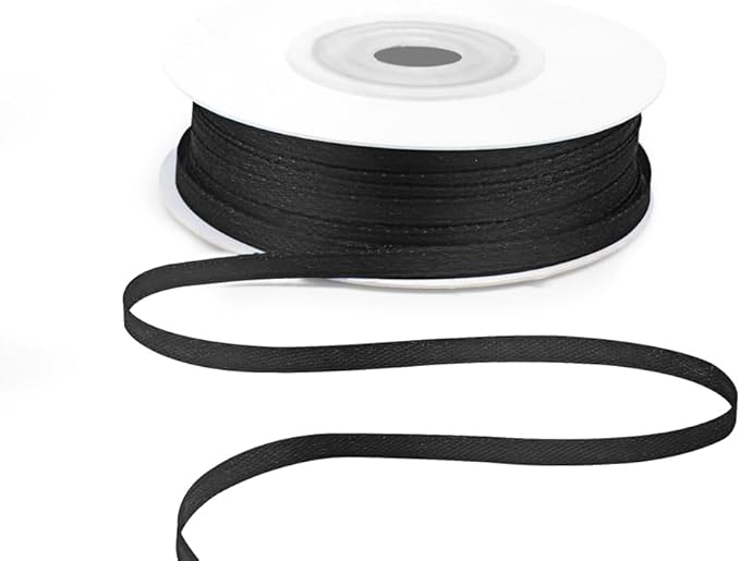 KMER LIFE 1/8" Wide x 50 Yards Black Polyester Satin Ribbon, Perfect for Wedding Decor, Crafts, Gift Wrapping & Other Projects