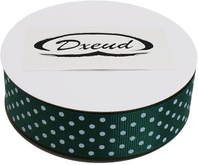 Polka Dot Grosgrain Ribbon 25 Yard Each Roll 100% Polyester (1", Dark Green)