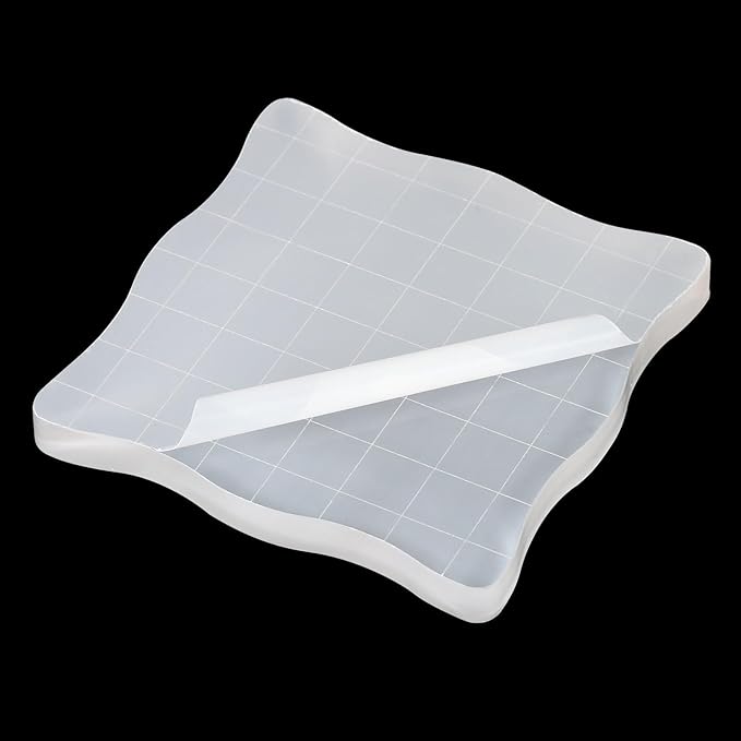 PATIKIL 3" x 3" Acrylic Stamp Block, 2 Pack Clear Stamping Block with Grid Lines Decorative Mounting Blocks Wave for Scrapbooking DIY Crafts Card Making