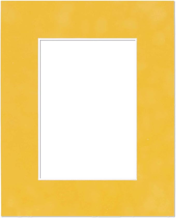 8x10 Mat Bevel Cut for 5.5x8.5 Photos - Acid Free Sunrise Yellow Suede Precut Matboard With Backing Board and Crystal Clear, Self Seal Photo Mat Bag - For Pictures, Photos, Framing - 4-ply Thickness