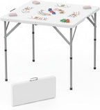 HLPB 34'' Square Folding Card Table, Fold-in-Half Portable Dining Table with Handle and Safety Lock, Foldable Plastic Dining Table Indoor Outdoor for Camping, Picnic and Party Event, White
