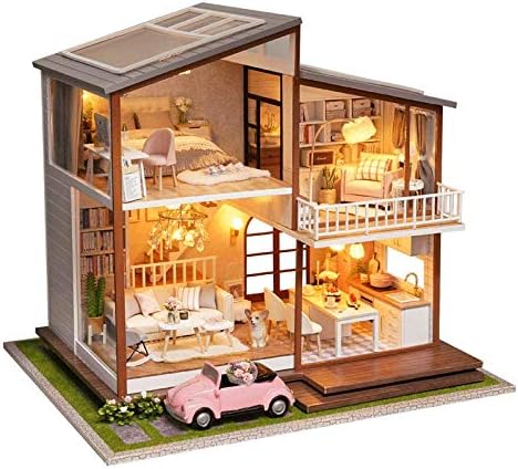 Spilay DIY Dollhouse Miniature with Wooden Furniture,DIY Dollhouse Kit Large Villa Model with LED Light & Music Box,1:24 Scale Creative Room Gift for Adult Teenager