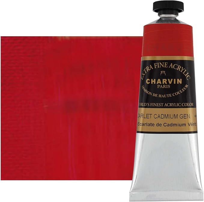 Charvin Extra Fine Professional Artist Acrylic Paint Colors, 150ml Cadmium Scarlet