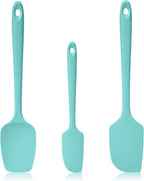 600ºF Heat Resistant Spatulas, High Heat Food Safe Semless Kitchen Silicone Scraper Set for Cooking Baking Mixing Scraping Stirring Nonstick Cookware Pan Bowl (3Pcs,Aqua Sky)