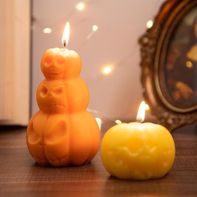 4Pcs Halloween Ghost Candle Silicone Molds Set, DIY 3D Halloween Pumpkin Skull Candle Making Wax Moulds Gypsum Ornament Resin Soap Molds Casting Art Home Decor