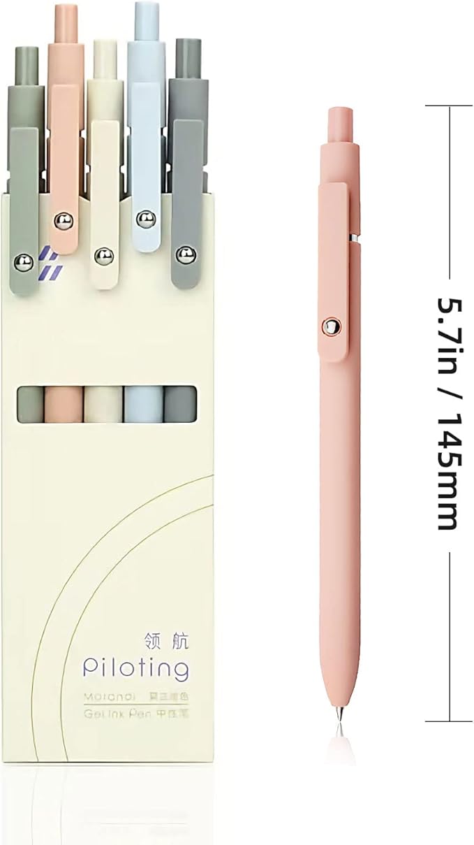 Gel Pens, 5 Pcs 0.5mm Fine Point Smooth Writing Japanese Cute High-End Series Black Ink Pens for Journaling Note Taking, School Office Supplies for Women Men (5 Pcs Morandi)