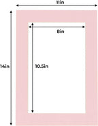 11x14 Mat for 8.5x11 Photo - Precut Soft Pink Picture Matboard for Frames 11 x 14 Inches - Bevel Cut Matte to Display Art 8.5 x 11 Inches - Acid Free Pack of 10 MATS with Backing Boards & Clear Bags