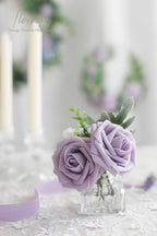 Floroom Artificial Flowers 25pcs Real Looking Lilac Foam Fake Roses with Stems for DIY Wedding Bouquets Bridal Shower Centerpieces Floral Arrangements Party Tables Home Decorations