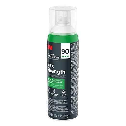 3M Max Strength 90 Contact Adhesive Spray, 12.6 oz (Pack of 2) – Low VOC Heavy Duty Glue with Adjustable Nozzle, Heat & Water Resistant Bond for Metal, Wood, Plastic, Laminate, Concrete