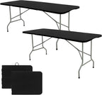 Set of 2 Folding Table 5 FT Camping Table Portable Heavy Duty Plastic Rectangular Outdoor Dining Table Steel Legs Fold-in-Half with Carrying Handle for Indoor,Picnic,Party,Wedding,Events(Black)