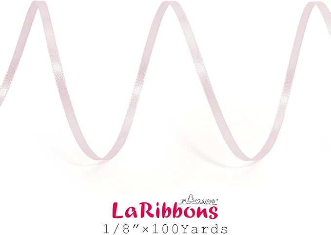 LaRibbons Light Pink Satin Ribbon 1/8 Inch 100 Yards Thin Luxury Double Faced Pink Silk Ribbon for Gift Wrapping Flower Bouquet Crafts Wedding BabyShower Decoration