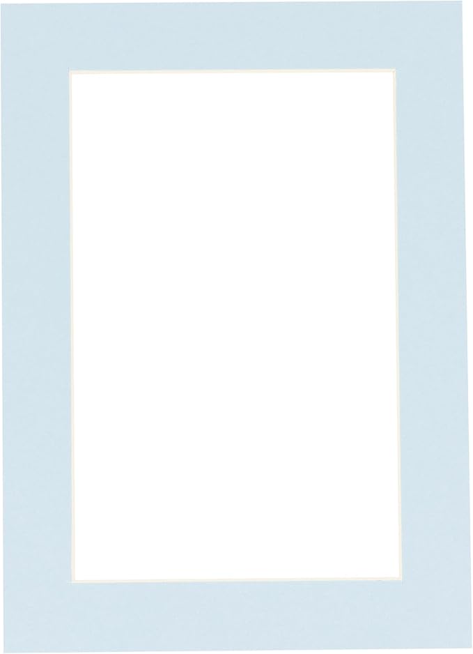 Pack of 25 Acid Free 8x10 Mats Bevel Cut for 5x8 Photos - Baby Blue Precut Matboards With Backing Boards and Clear Photo Mat Bags For Pictures, Photos, Framing - 4-ply Thickness