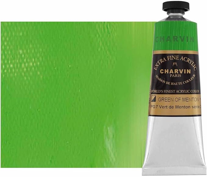 Charvin Extra Fine Professional Acrylic Paint - Green of Menton, 60ml Tube, Triple-Milled, Lightfast Pigments, Open Stock Artist Acrylic Paints in Nature-Inspired Hues