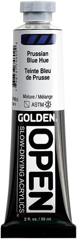 OPEN Slow-Drying Acrylics by GOLDEN, Prussian Blue Hue, 2 fl oz. tube, Professional Acrylic Paint, Semi-Transparent