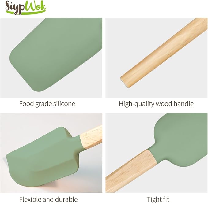 Silicone Spatula Set, Food Grade Rubber Spatula-4 Piece Nonstick Rubber Spatulas, Spoonula, Jar Scraper for Cooking, Baking, Mixing, Frosting - Heat Resistant Up to 600°F (Spatulas-Green)