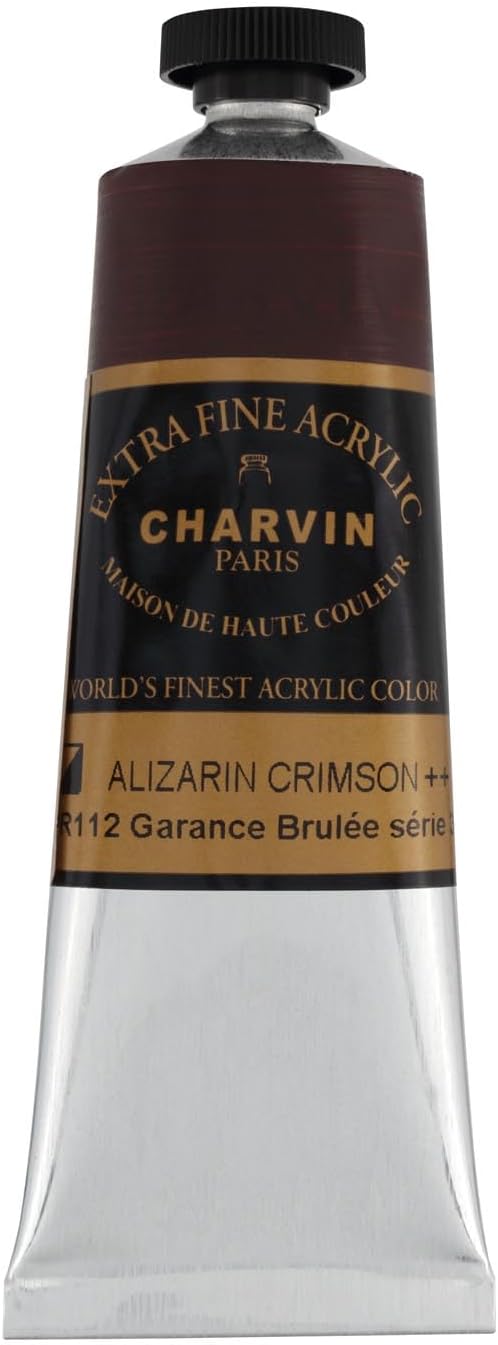 Charvin Extra Fine Professional Acrylic Paint - Alizarin Crimson, 60ml Tube, Triple-Milled, Lightfast Pigments, Open Stock Artist Acrylic Paints in Nature-Inspired Hues