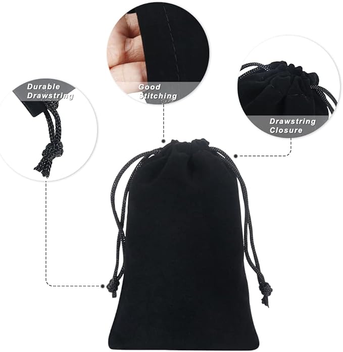Shintop 20pcs velvet bags with drawstrings, 4x6inch Gift Bags Black Velvet Jewelry Pouches for Dice Wedding Party Favor