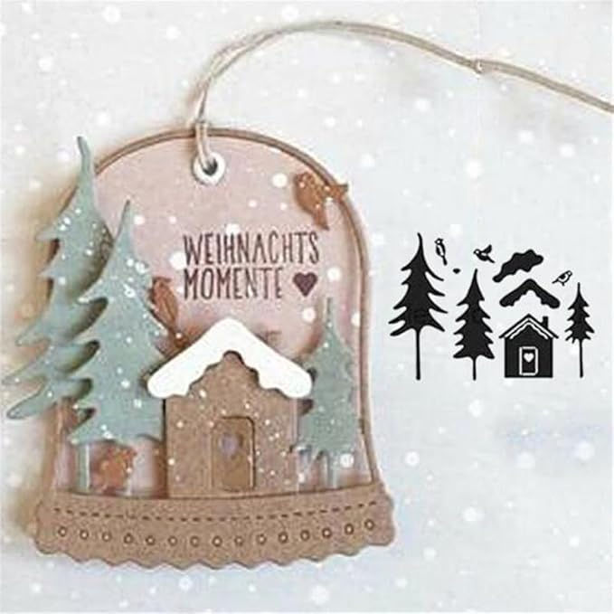 Metal Cutting Dies DIY Embossing Stencil Template Scrapbooking Card Making Mold Photo Album Arts Crafts Tools (Christmas Tree House-8.4x7.2cm)