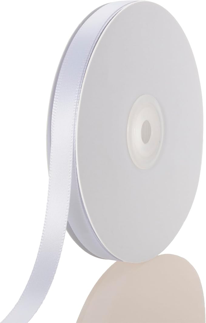 3/8 Inch White Ribbon, 50 Yards Craft Polyester Satin Ribbon Perfect for Gift Wrapping, Handmade Roses, Wedding Party Decorations and DIY Crafts