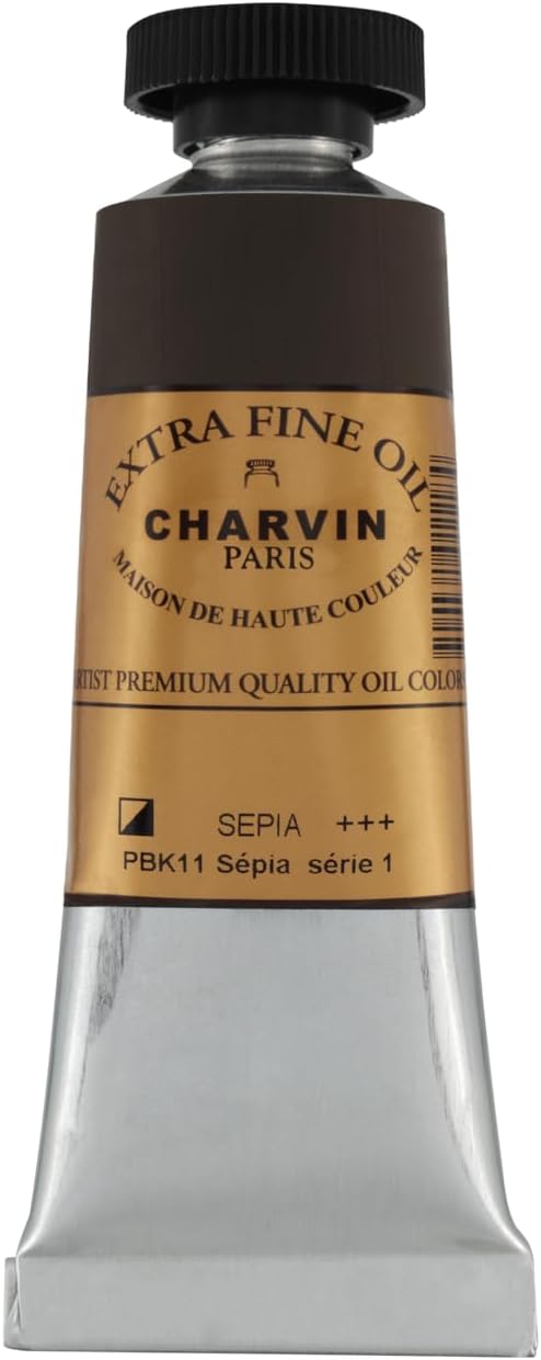 Charvin Extra Fine Oil Paint, Sepia 20 ml - Triple-Milled, Rich Texture, Poppy Oil-Based, Light-Fast, Handmade, Archival Quality