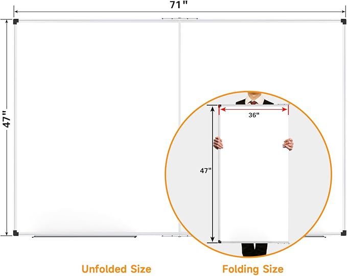 XBoard Magnetic Whiteboard 72 x 48 Inch | Giant Foldable Dry Erase White Board for Wall with Marker Tray 6' x 4' | Extra Large Aluminum Frame Folding Message Presentation Board