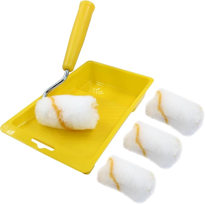 Litoexpe 2 Inch Paint Roller, Mini Paint Roller Kit (Including 6 Ultra-fine Fiber Roller Covers, 1 Paint Tray, and 1 Roller Frame), Touch Up Small Paint Roller for Painting Wall, Door (Yellow)
