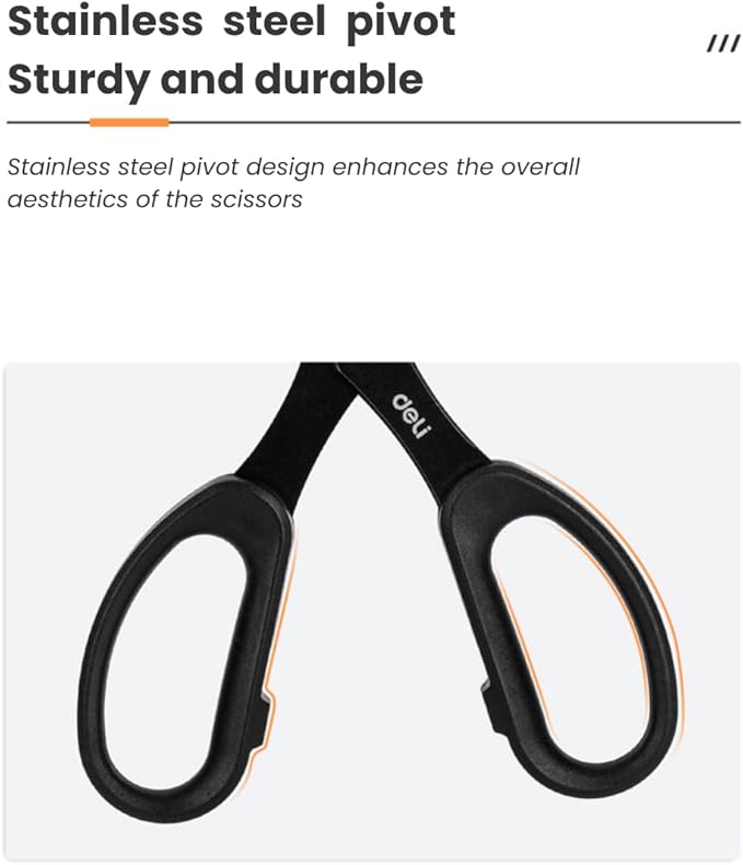 Deli Non-Stick Scissors, 8 Inch Stainless Steel Blades with Soft Grip Handles, Black/White Office Scissors for Paper, Fabric, Craft, Home & School Use (1 Pack)