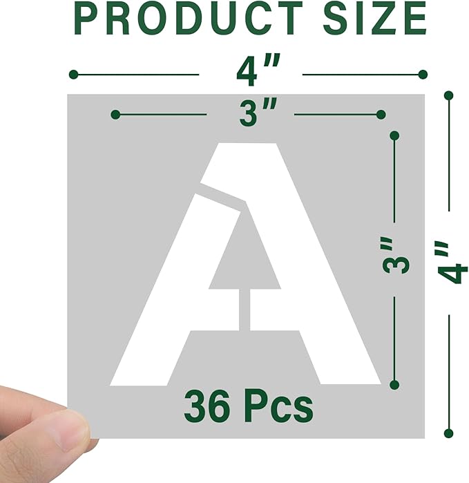 WISYOK 3 Inch 36 Pcs Letter Stencils and Numbers, Reusable Plastic Alphabet Art Craft Templates for Wood, Wall, Fabric, Rock, Signage,Cake,DIY