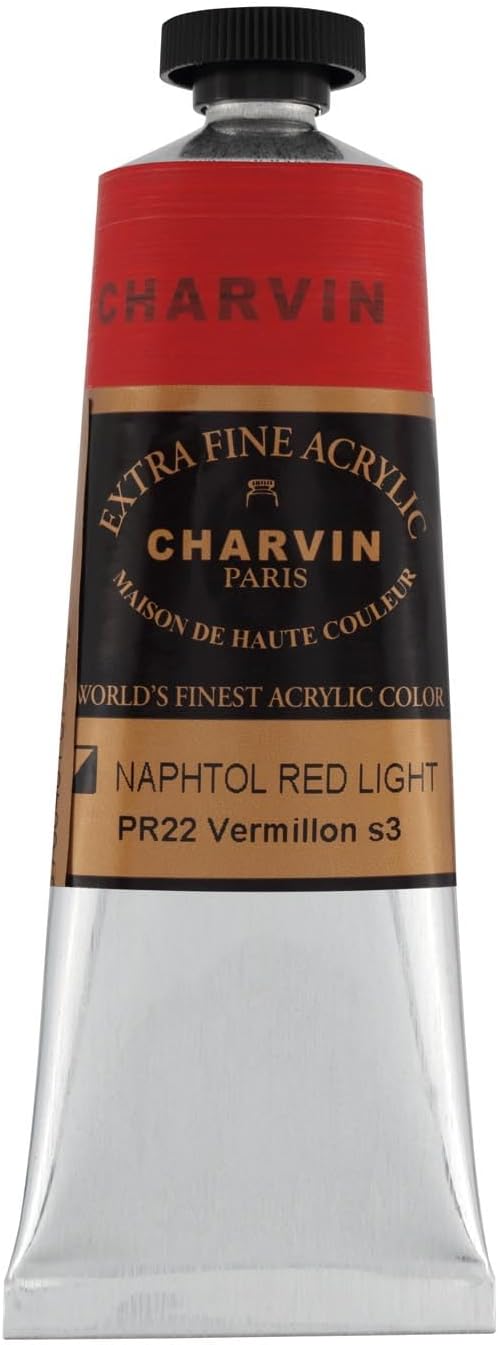 Charvin Extra Fine Professional Acrylic Paint - Napthol Red Light, 60ml Tube, Triple-Milled, Lightfast Pigments, Open Stock Artist Acrylic Paints in Nature-Inspired Hues
