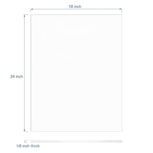 Clear Acrylic Sheet 18" x 24" x 1/8" Thick (3mm) Cast Plexiglass Panel Transparent Plastic Board for Craft, Display Projects, Wedding Sign, Laser Cutting, Engrave, Pack of 2