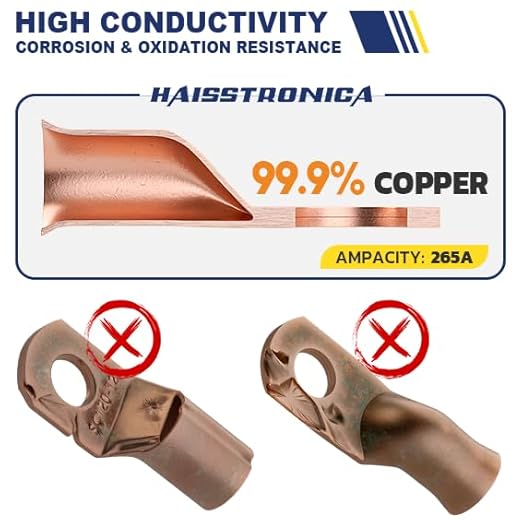 haisstronica 10pcs 2/0 AWG - 3/8"(M10) Tinned Copper Battery Lugs