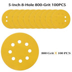 100PCS 5 Inch 8 Hole Sanding Discs 800 Grit,Gold Round Hook and Loop Sandpaper for Random Orbital Sander