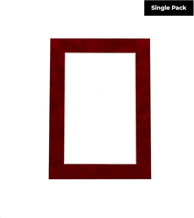 8x10 Mat Bevel Cut for 5.5x8.5 Photos - Acid Free Bright Red Suede Precut Matboard With Backing Board and Crystal Clear, Self Seal Photo Mat Bag - For Pictures, Photos, Framing - 4-ply Thickness