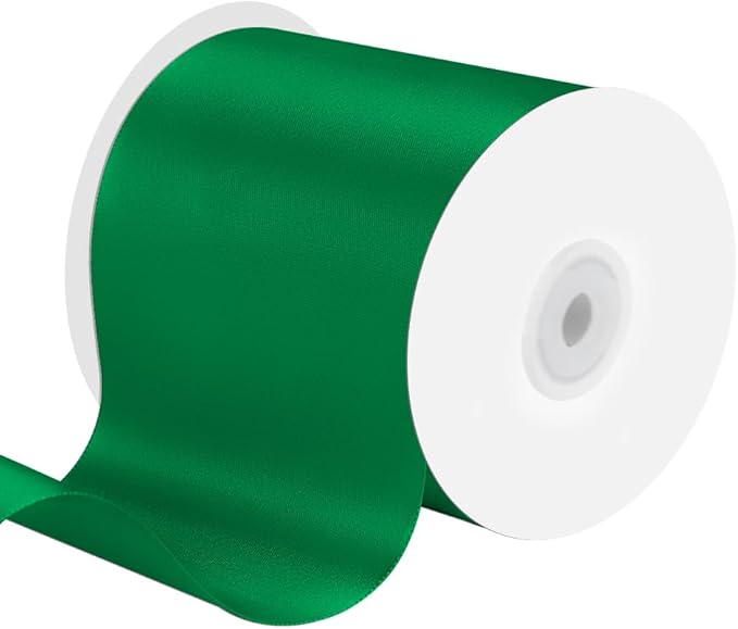 4 Inches x 25 Yards Polyester Satin Ribbon, Solid Color White Satin Ribbon for Crafts, Gift Wrapping, Hair Bows, Wedding Party Decoration, Bow Making (Green)