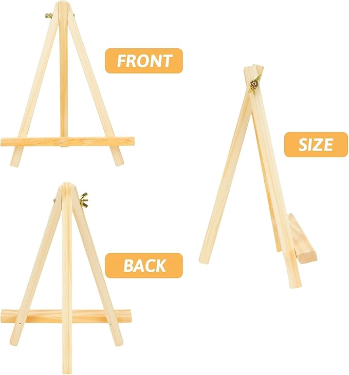 4Pack 9 Inch Pine Wood Easels, Easel Stand for Painting Canvases, Art, and Crafts, Tripod, Painting Party Easel, Kids Student Tabletop Easels for Painting, Portable Canvas Photo Picture Sign Holder