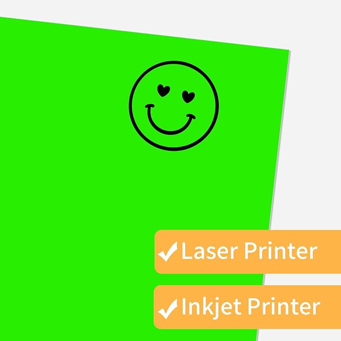 Neon Green Sticker Paper Labels for Laser & Inkjet Printer, Fluorescent Green Printable Sticker Paper- Matte, Letter Size 8.5" x 11"