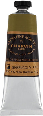 Charvin Extra Fine Professional Acrylic Paint - Green Gold, 60ml Tube, Triple-Milled, Lightfast Pigments, Open Stock Artist Acrylic Paints in Nature-Inspired Hues