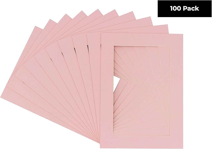 5.5x8.5 Mat for 8.5x11 Frame - Precut Mat Board Acid-Free Soft Pink 5.5x8.5 Photo Matte for a 8.5x11 Picture Frame, Matboard for Family Photos, Show Kits, Art, Picture Framing, Pack of 100 Mats