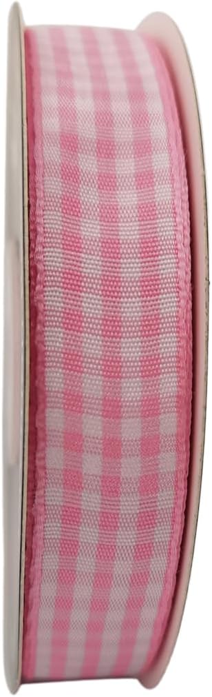 Pink Gingham Plaid Checked Ribbon 25 Yards Each Roll 100% Polyester (5/8",Pink)