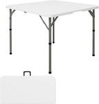 34" Square Folding Table,Multi-Functional Portable Folding Card Table with Carrying Handle for Indoor Outdoor Camping,Picnic, Office, Party Use, HDPE Plastic Tabletop with Metal Frame(White)