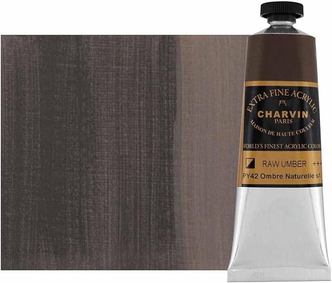 Charvin Extra Fine Professional Acrylic Paint - Raw Umber, 60ml Tube, Triple-Milled, Lightfast Pigments, Open Stock Artist Acrylic Paints in Nature-Inspired Hues
