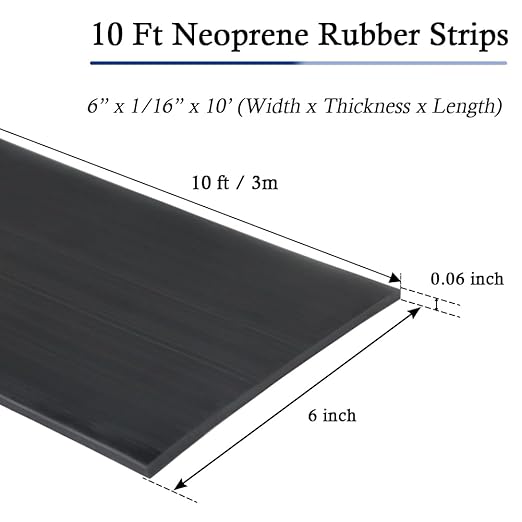 Neoprene Rubber Strips Self Adhesive Solid Rubber Sheets, Rolls & Strips for DIY Gaskets Crafts Pads Seals Warehouse Flooring Neoprene Sheet with Adhesive Backing (6" Wide x 1/16" Thick x 10' Long)