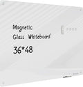 Magnetic Glass Whiteboard - Glass Dry Erase Board 48"x36" Large Frameless Glass Board for Walls Office School and Home, Gray