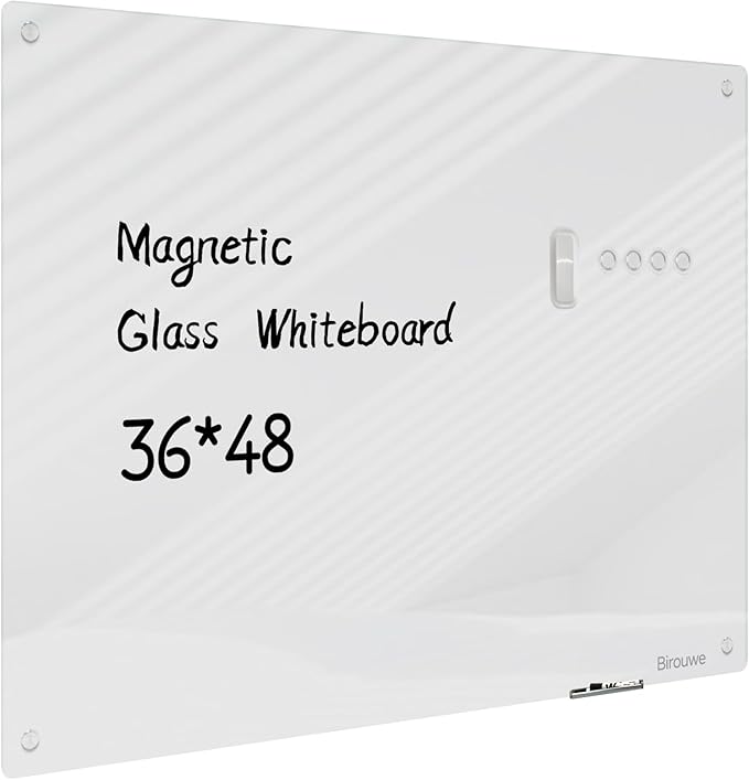 Magnetic Glass Whiteboard - Glass Dry Erase Board 48"x36" Large Frameless Glass Board for Walls Office School and Home, Gray