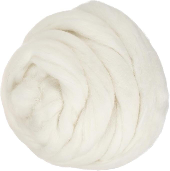 PATIKIL Wool Roving Yarn, 150G/5.3OZ Soft Felting Wool Pure Chunky Roving Yarn Bulk for Needle Felting Knitting Blanket Spinning Weaving DIY Craft, Cream White