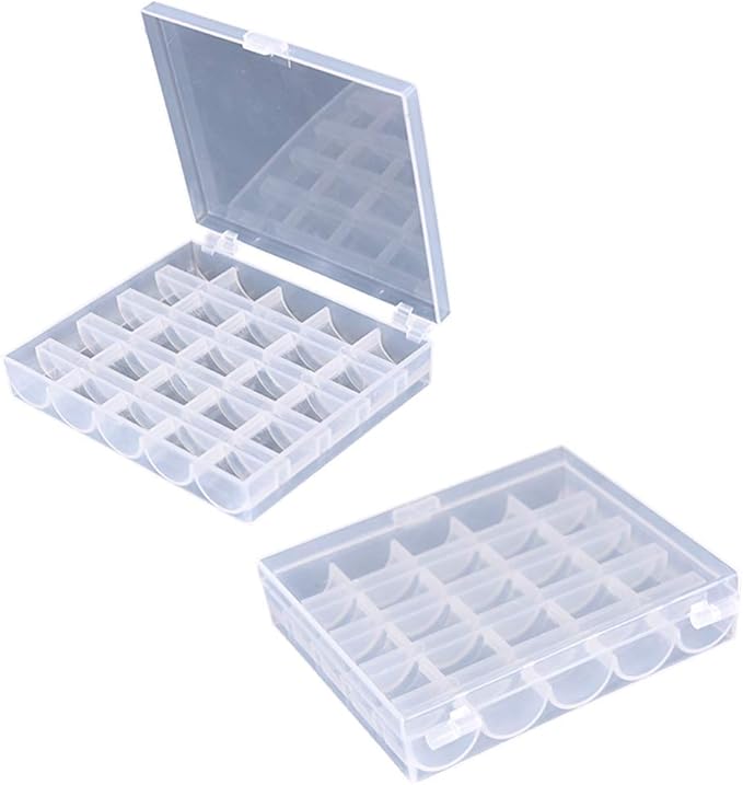 AKIRO 25 Slots Empty Bobbins Spools Box, Sewing Craft Plastic Case Storage Box for Sewing Machine 2 Pack