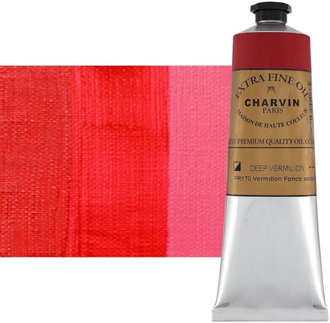 Charvin Extra Fine Oil Paint, Vermillion Deep 150 mL - Triple-Milled, Rich Texture, Poppy Oil-Based, Light-Fast, Handmade, Archival Quality
